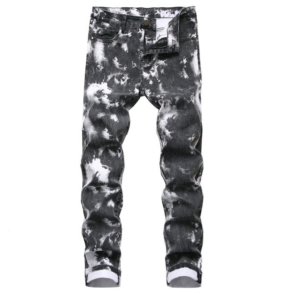 

2021 new ropa fashion men's jeans stretch slim fit jet black trousers street casual men tie dye ny denim punk pants vaqueros hombre yuz, Blue