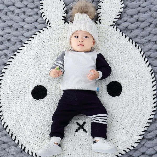 

pullover children's sweater clothes set baby winter boy outfits knitted blouse and pants toddler cotton knitting, Blue