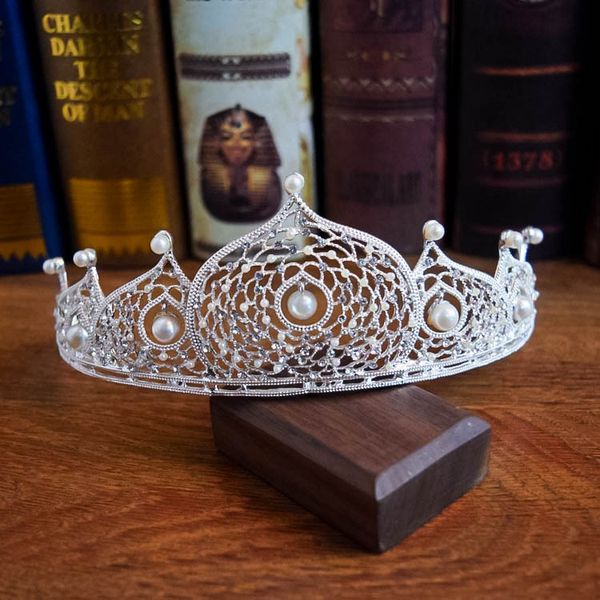 

alloy wedding bridal crown headpieces baroque style miss world with the same pearl headdress party banquet accessories, Silver