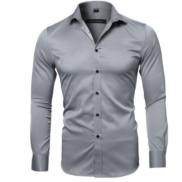 

men's casual shirts gray elastic bamboo fiber shirt men brand long sleeve mens dress non iron easy care business work chemise homme xxl, White;black