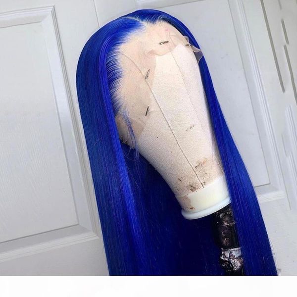 

12a t lace front wig color blue pink red straight lace wig transparent 13x1 front human hair wigs for women brazilian remy, Black;brown
