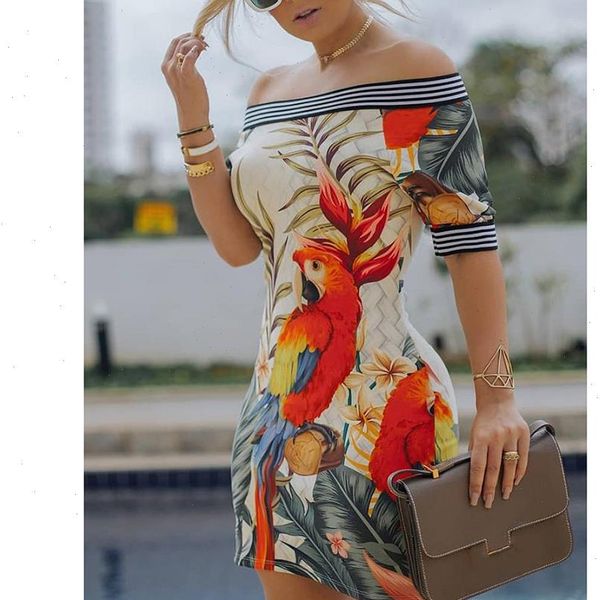

2021 new womens bird pattern fashion tight ladies dress hip bag dress drop shipping good quality, Black;gray