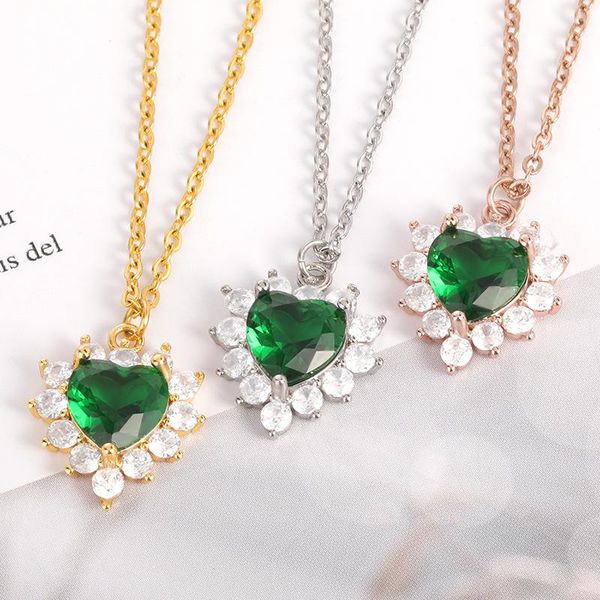 

pendant necklaces heart for women stainless steel gold chain zircon necklace lover choker summer boho jewelry gift femme, Silver