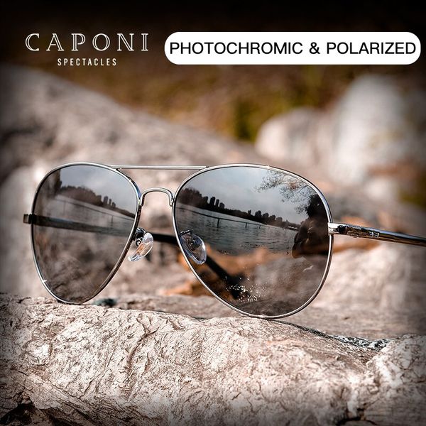 

sunglasses fashion caponi avation glasses for men day and night pchromic driving men's polarized uv400 pilot shades male bs3104, White;black