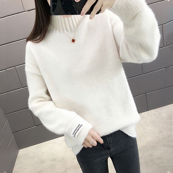 

2021 new women's sweaters autumn winter thick half turtleneck solid pullover long sleeve ladies casual jumper knitted for female ee2v, White;black
