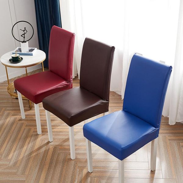 

chair covers solid color stretch leather seat cover dining office waterproof dustproof all-incusive living room