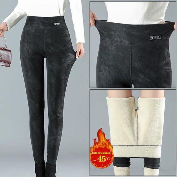

women's pants & capris high women thick thermals warm pu leather waist trousers slim for winter dsm, Black;white