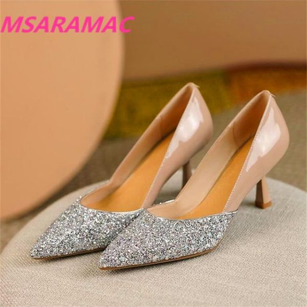 

dress shoes spring and autumn ladies high heels pointed toe color matching stiletto fashion party, Black