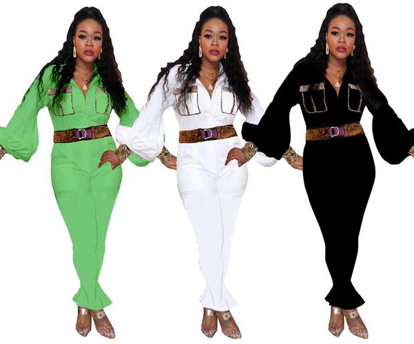 

women's jumpsuits & rompers women jumpsuit casual womens v neck ladies solid long sleeve spring autumn no belt, Black;white