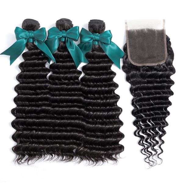 

human hair bulks deep wave bundles with closure peruvian remy 100%, Black