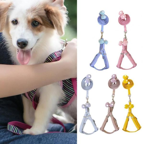 

dog apparel pet harness leash sturdy safe wave dot bowknot for all-seasons traction rope set leashes