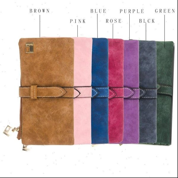 

long purse two fold women wallets drawstring nubuck leather zipper suede wallet ladies carteira feminina clutch bag, Red;black