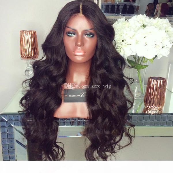 

full lace human hair wig wavy body wave brazilian virgin hair lace wig natural pre-plucked hairline 150% density lace front wig glueless, Black;brown