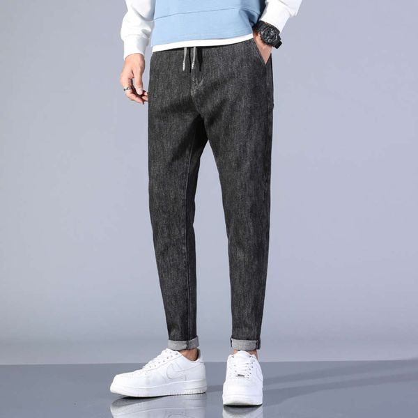 

autumn and winter jeans slim waist harlan small foot elastic casual men's pants korean version handsome men, Blue