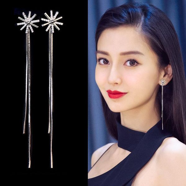 

hoop & huggie korean style temperament tassel earrings for women trendy personality snowflake women's wholesale jewelry, Golden;silver