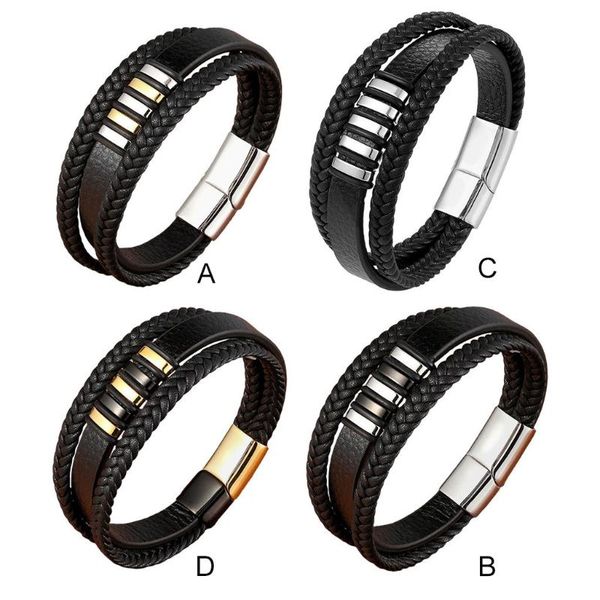 

charm bracelets punk black braided leather mens bracelet 21cm wristband adjustable, fit for the wrist length of 7.2"-7.5", Golden;silver