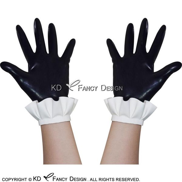 

party masks black and white short latex gloves with ruffles rubber mittens st-0034