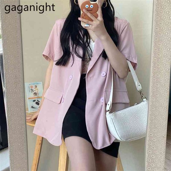 

chiffon women summer blazer short sleeves fashion office lady thin outwear coat all match clothes blusas 210601, White;black