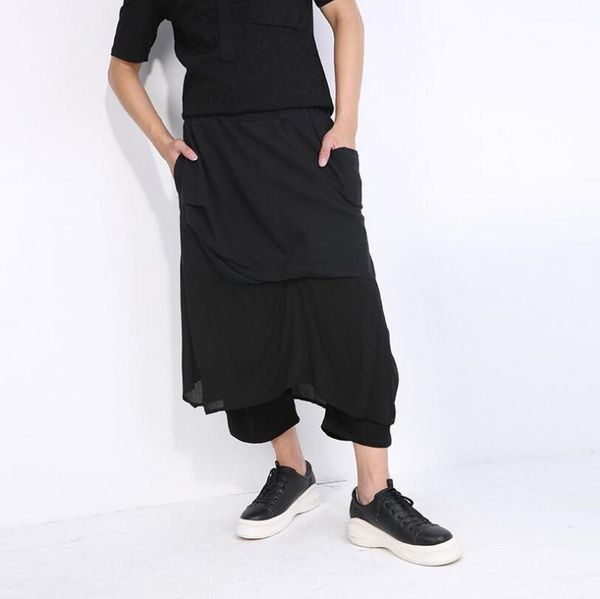 

the united europe states spring and summer fashion casual false two pieces stitching large black men's pants