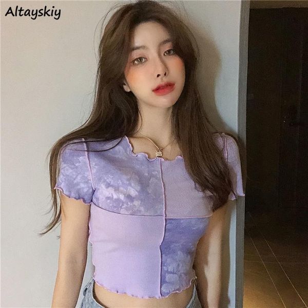 

women's t-shirt crop t-shirts women slim fashion tie-dye arrival summer party spliced all-match streetwear ulzzang chic, White