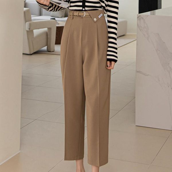 

women's pants & capris 2021 office ladies suit pant autumn high waist pocket solid color fashion korean casual loose straight-leg femal, Black;white