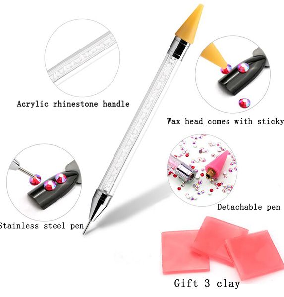 Diamantes soltos pinças de aço inoxidável strass de cera de cera Crystal Pen Diamond Pintura de acessórios Ferramentas de strass para decoração de vestuário