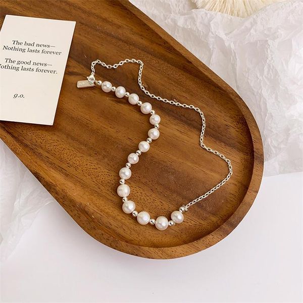 

chokers 2021 korean fashion freshwater pearl chian necklace for women minimalist fine jewelry cute accessories gift, Golden;silver