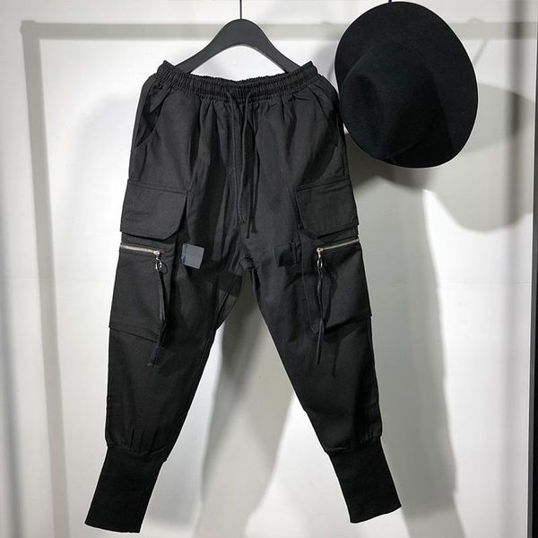 

men's pants 20ss personality men casual harem gothic cargo high street weatpants summer women calf-length pant loose black