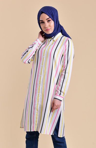 

women's blouses & shirts minahill striped viscose tunic 8219-02 powder, White