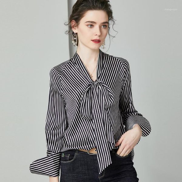 

women's blouses & shirts elegant womens and real silk shirt spring autumn clothes 2021 korean office ladies wear blouse blusas 924149, White