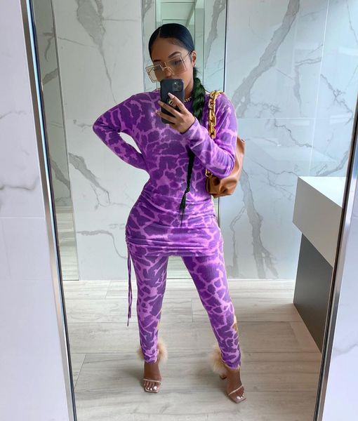 

- women's 2-piece leopard long sleeve suit, pants, new 2021 series 753q, Gray