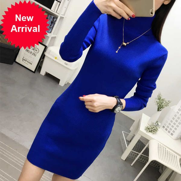

2021 spring autumn new women slim turtleneck sweater dress warm padded ladies knit pullovers stretch female long sweaters, White;black