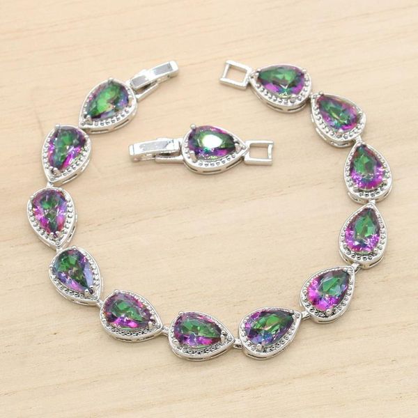 

link, chain water drop rainbow semi-precious silver color bracelet extra link for women party birthday jewelry gift box 9 colors available, Black