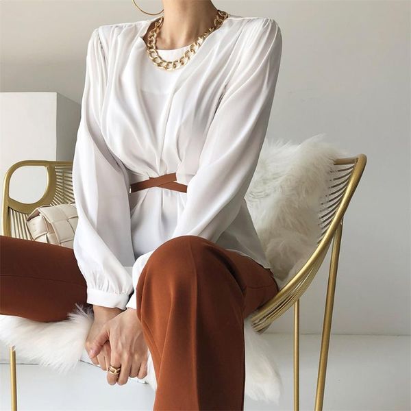 

women's blouses & shirts hzirip white ol solid loose close waist autumn streetwear chic lady gentle casual elegant slim
