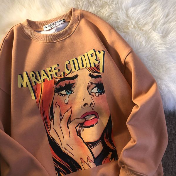 

women's hoodies & sweatshirts warm, thick autumn vintage, plus size, loose kpop print attire, long sleeve, hipster, women's sweats, Black