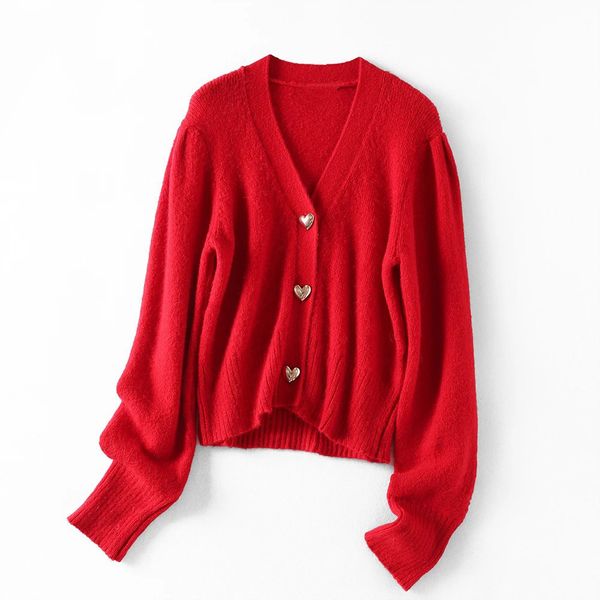 

2021 new decote em v camisola feminina corao forma botes manga longa cor slida incio do outono feminino casaco de malha cardigan lz83, White;black