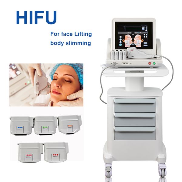 Sollevamento del viso Macchine Hifu 3 e 5 teste di cartuccia Dispositivo di ringiovanimento per la pelle per il dimme di salone