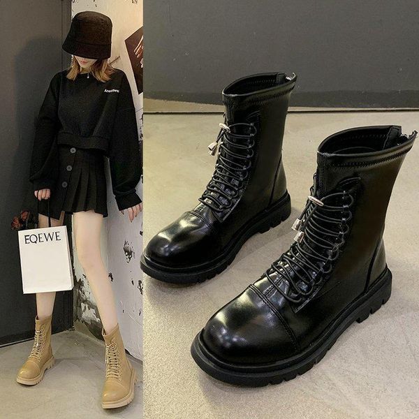 

boots women genuine leather black ankle motorcycle female spring autumn winter shoes woman punk botas mujer