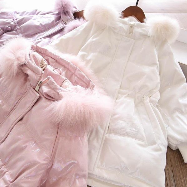 

down coat alphabet colorful fur collar hooded girls jacket children's clothing wholesale., Blue;gray