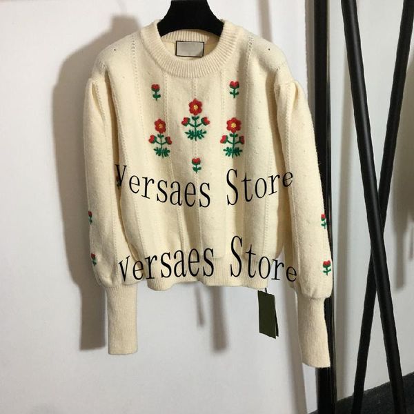 

women's sweaters 2021 luxury design lovely little safflower embroidery knitted pullover temperament fashion lantern long sleeve sweater, White;black