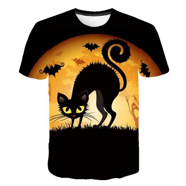 

black cat what print kid t shirt angry horror cat halloween t-shirt short sleeve summer graphic tees t-shirt for halloween, Blue