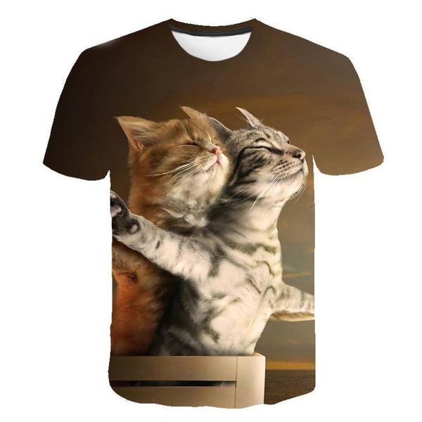 

men's t-shirts 2021 t-shirt, 3d printing, unisex, short sleeve double cat pattern, printed fun clothes, summer, s-6xl,, White;black