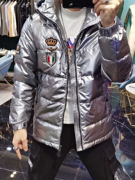 

2021chao brand silver badge embroidered down jacket men's short winter hooded fashion warm thickened coatw, Black