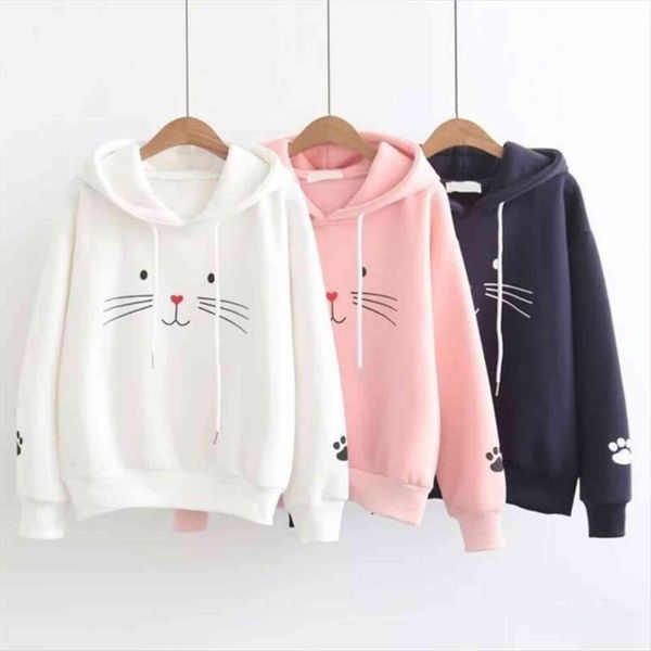 

autumn streetwear cat print womens hoodies clothes korean style woman stylish casual zx 002., Black