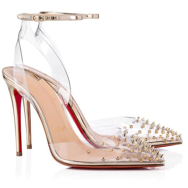 

woman wedding heels,gorgeous spikoo flat pvc pointed toe woman shoes spiked genuine leather red soles sandals ankle, Black