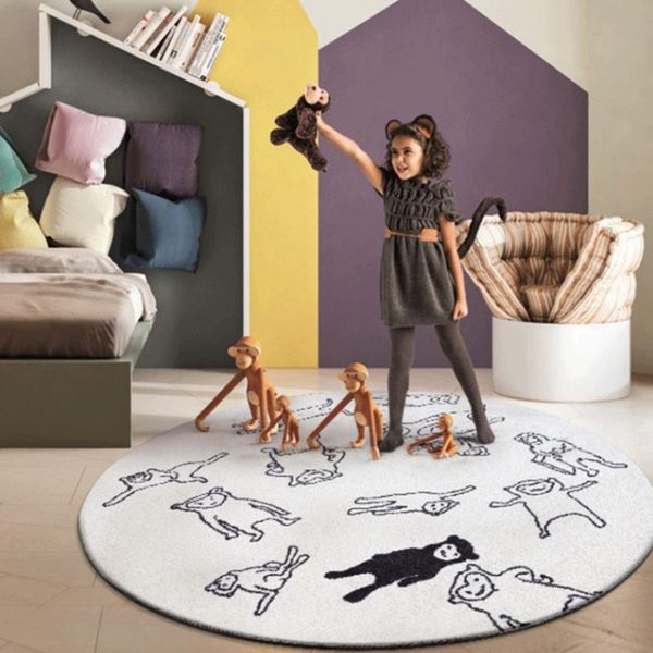 

carpets round shaped abstract monkeys children room are rug, big size post modern pattern home decoration machine weaved bedside carpet