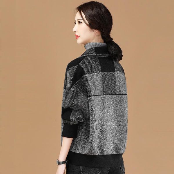 

women's wool & blends plaid short coat comming clothes 2021 korean loose large size m l, Black