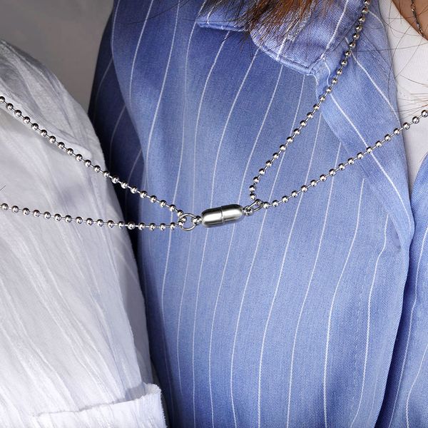 

magnet attraction stainless steel pendant couple necklace long distance steel chain necklaces for women men jewelry 2021, Silver