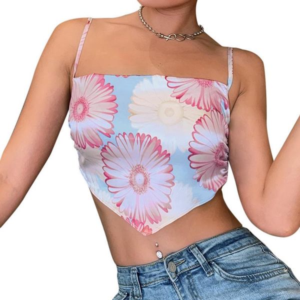 

women's tanks & camis women floral print lady girls lace-up tank summer fashion sleeveless backless for ladies, White