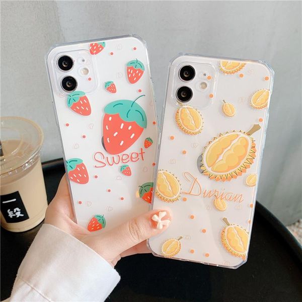 

cell phone pouches fruit strawberry durian case for 12 pro max 11 x xs xr xsmax se2021 8 7plus plus clear soft tpu silicone cover cap